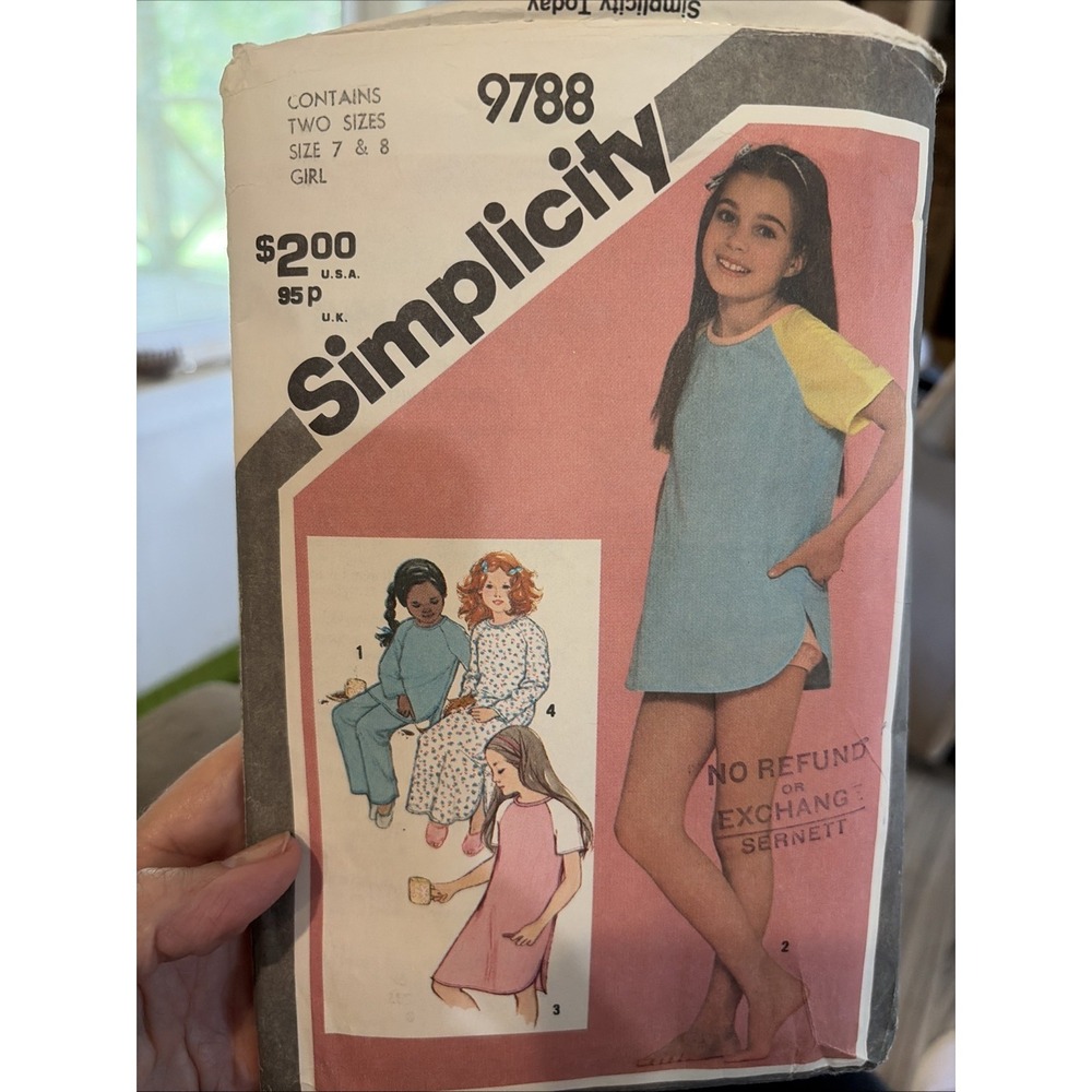 Vintage 1980 Simplicity 9788 Girls PJ Nightshirt Sewing Pattern Size 8 Cut